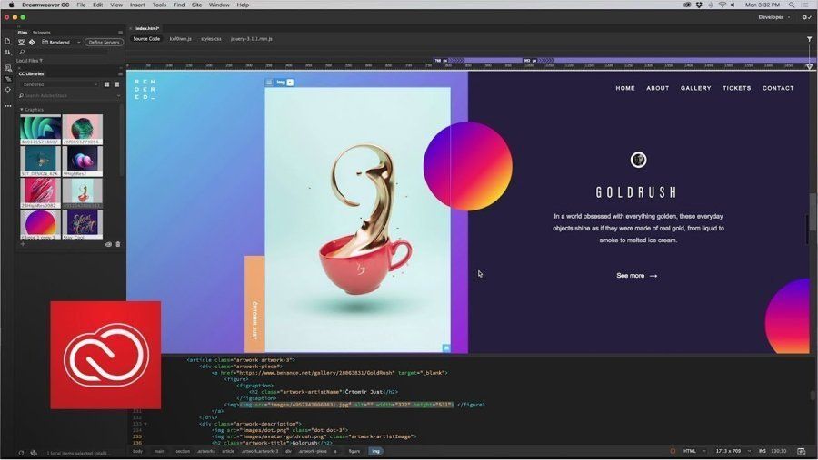 Giao diện của Adobe Dreamweaver CC phần mềm làm website-1